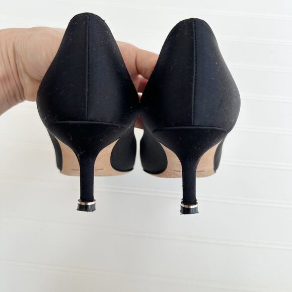 Manolo Blahnik Hangisi Black Satin Crystal Buckle Pumps Embellished Heels 36 - Picture 7 of 7